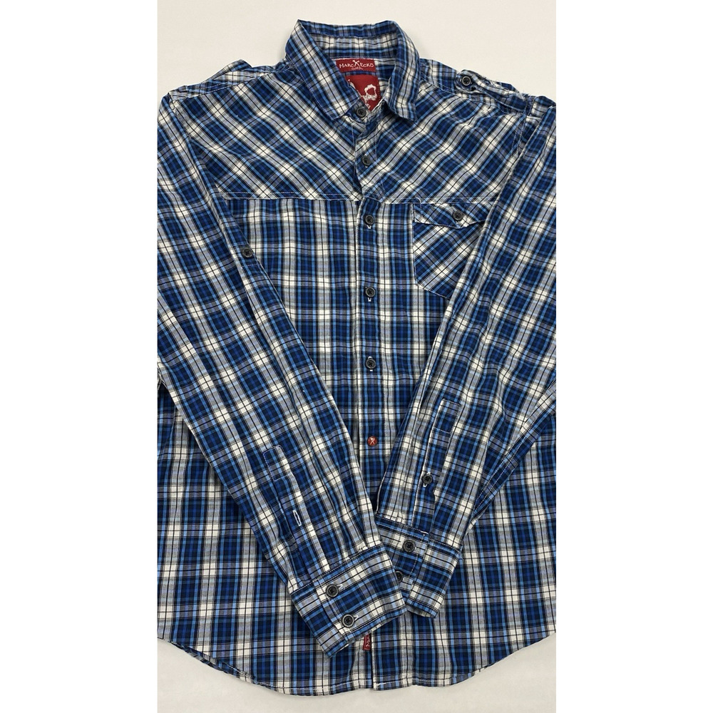 Marc Ecko Cut & Sew Shirt Men's M Blue Black Black Plaid Long Sleeve Streetwear